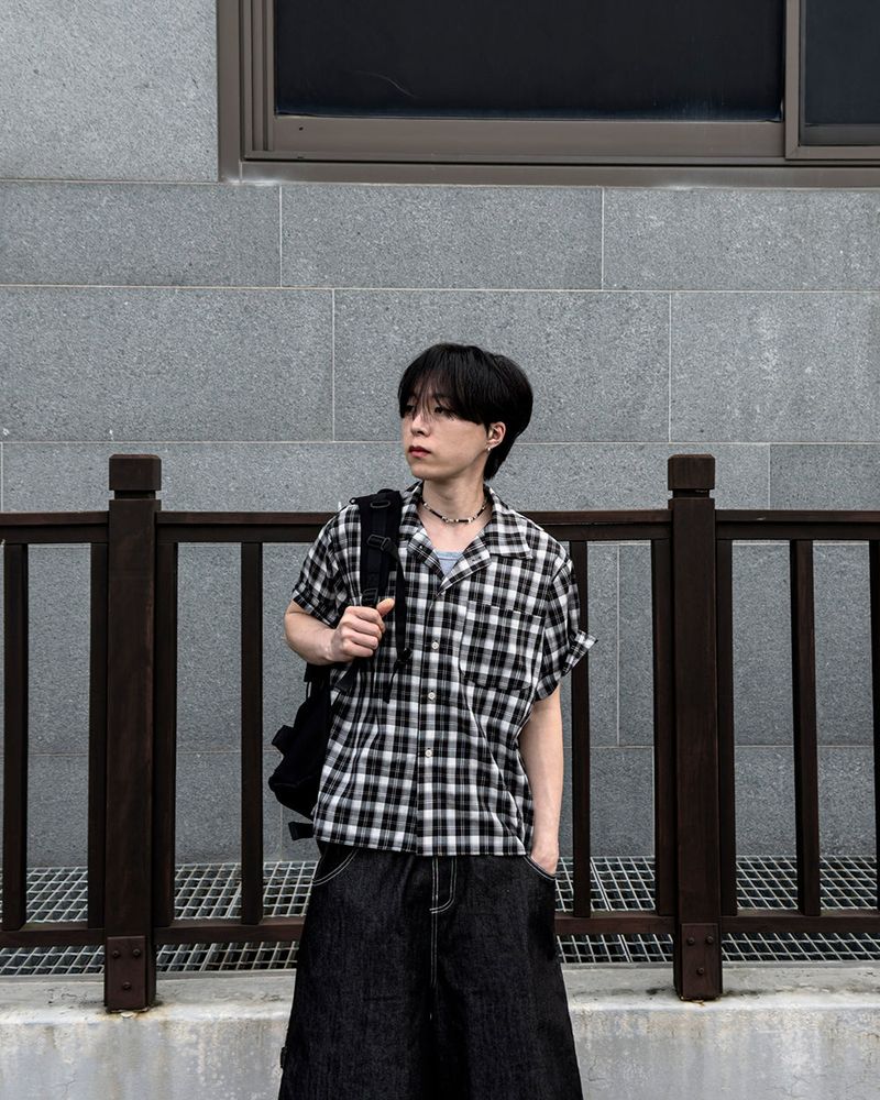 Rendro Square Check Half Shirt