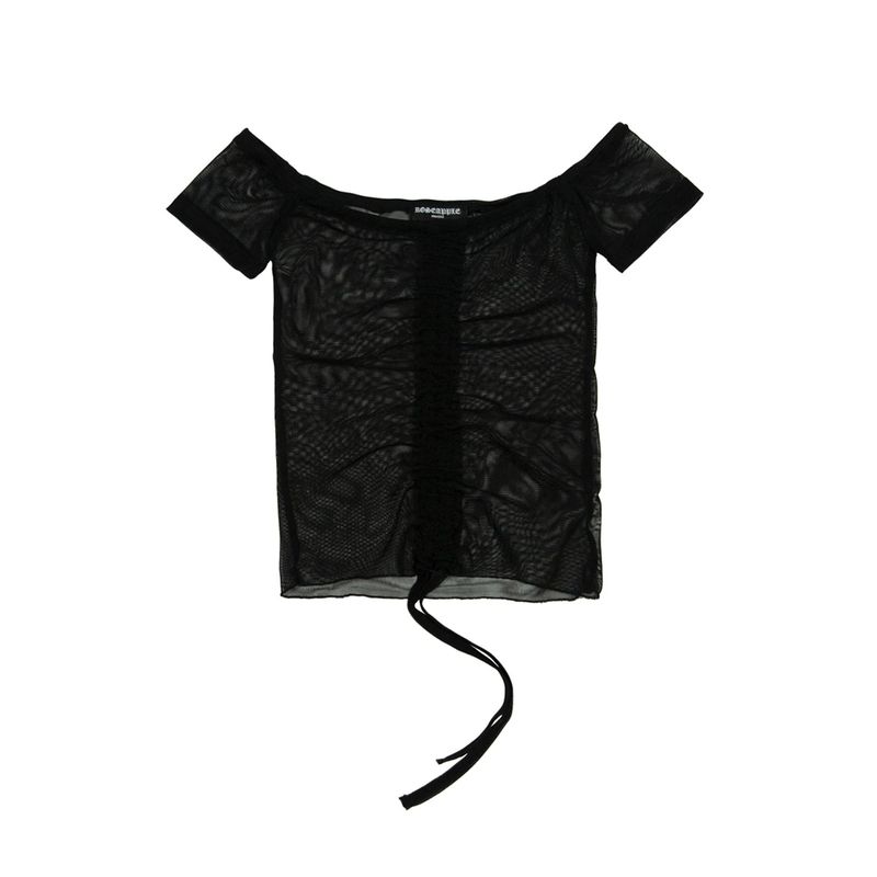 212-mesh shirring off-shoulder