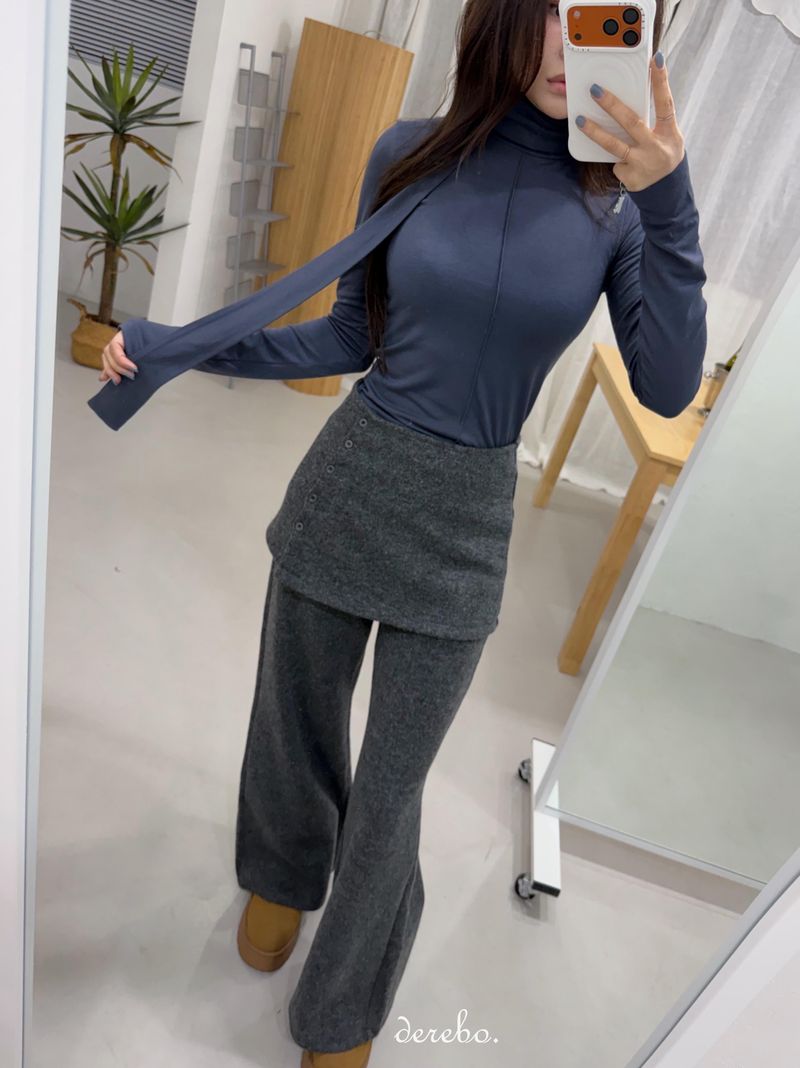 Layered skirt long knit pants