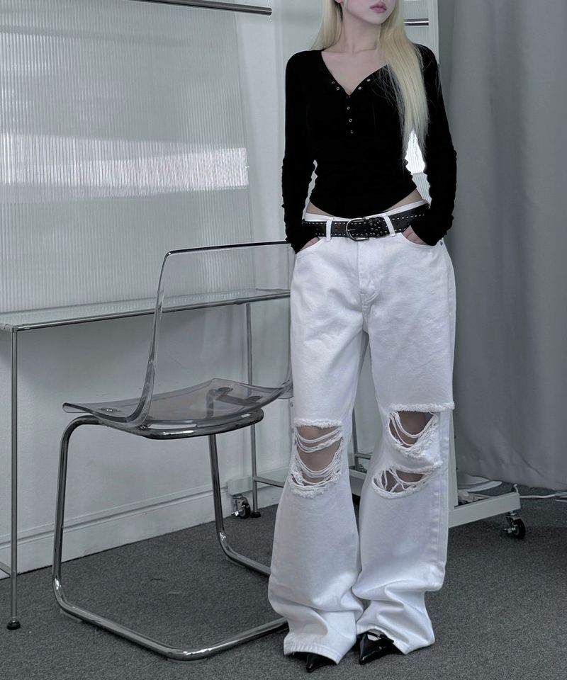 Destroyed White Cotton Pants