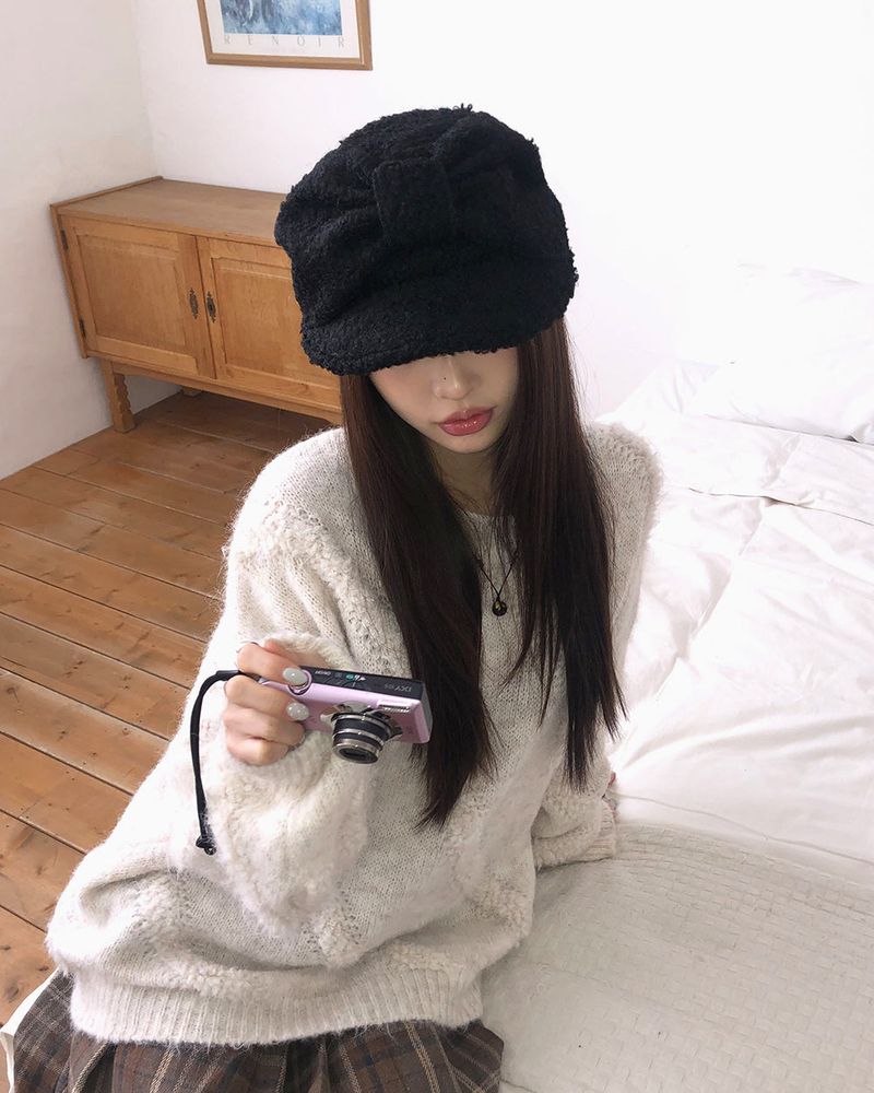 Jaei Ribbon Teddy Fleece Hat