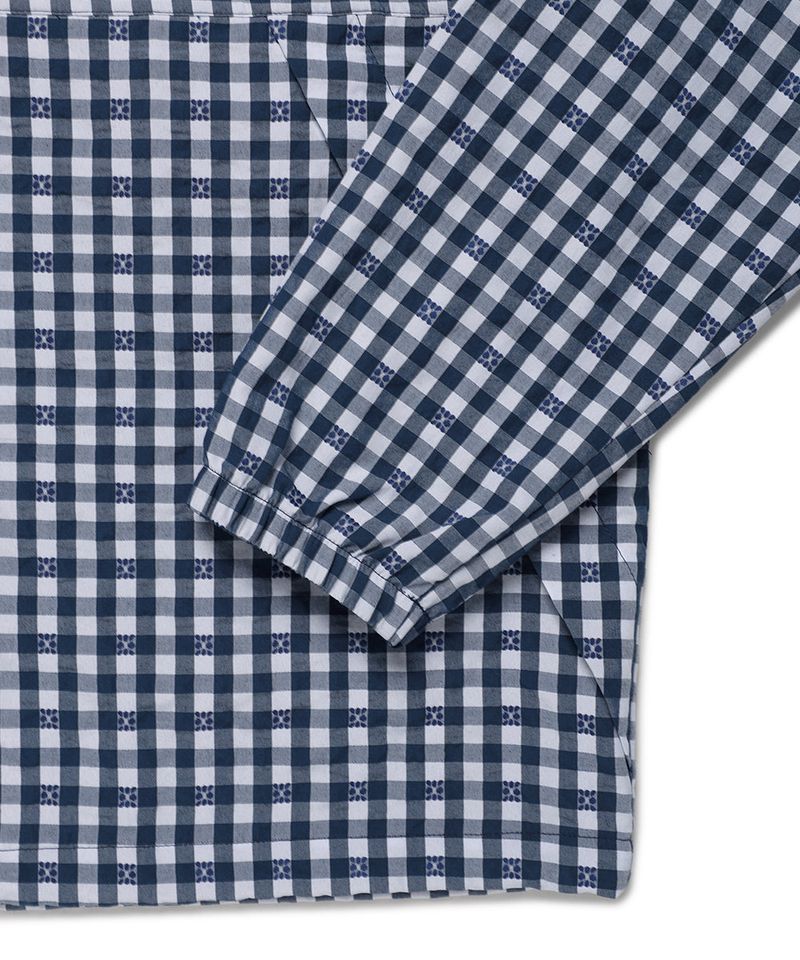 HOODED CHECK WIND BREAKER NAVY(CV2GSUB960A)
