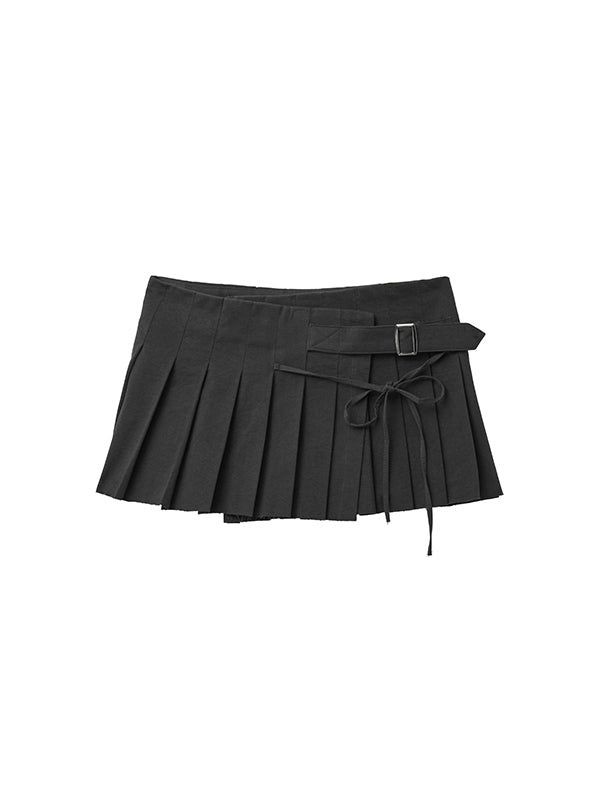 Rosy Pleated Wrap Skirt - Black