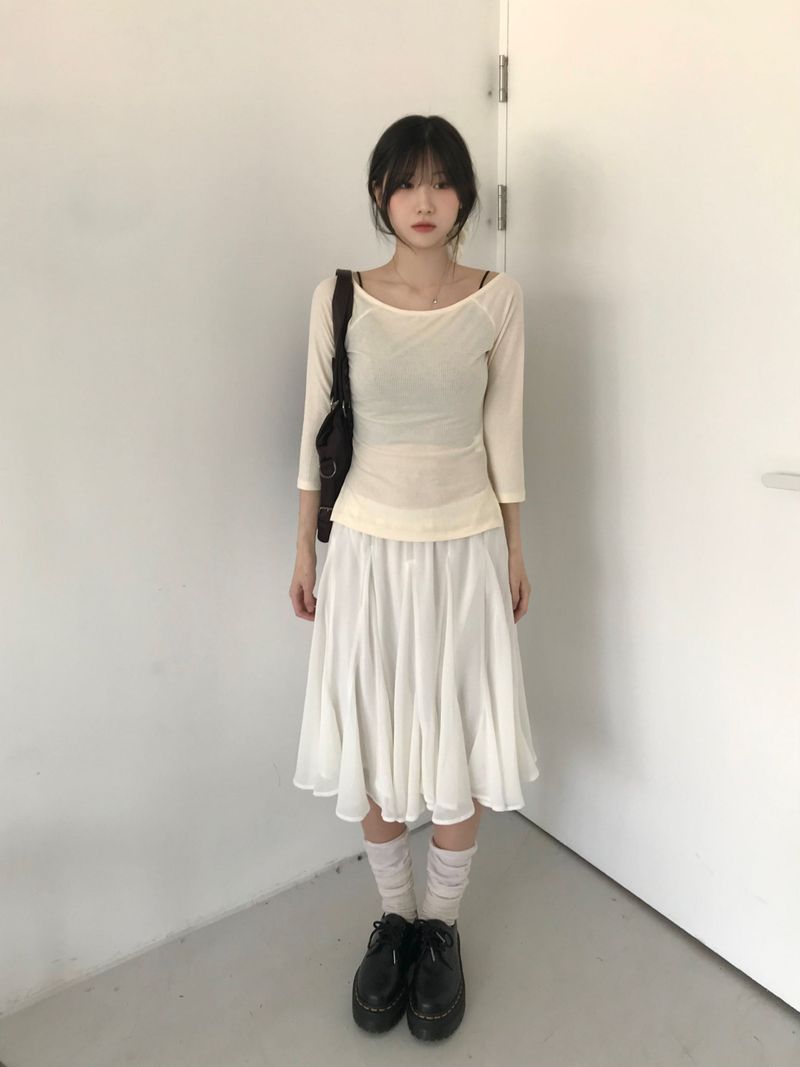chiffon midi skirt (2color)