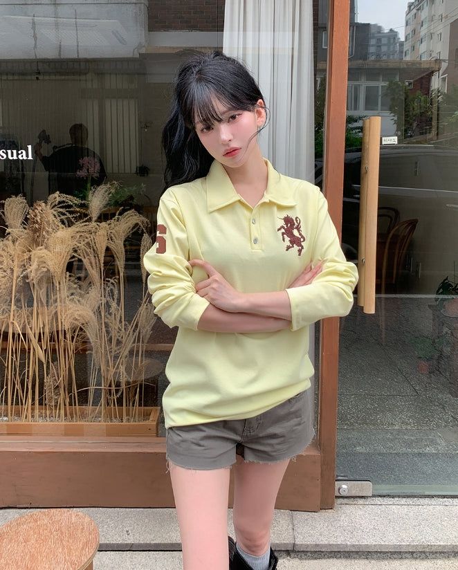 Horse Numbering PK Collar Long Sleeve Tee