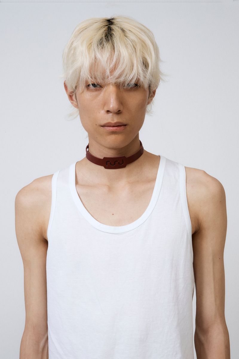 SIMPLE COW BELT CHOKER&BRACELET BURGUNDY