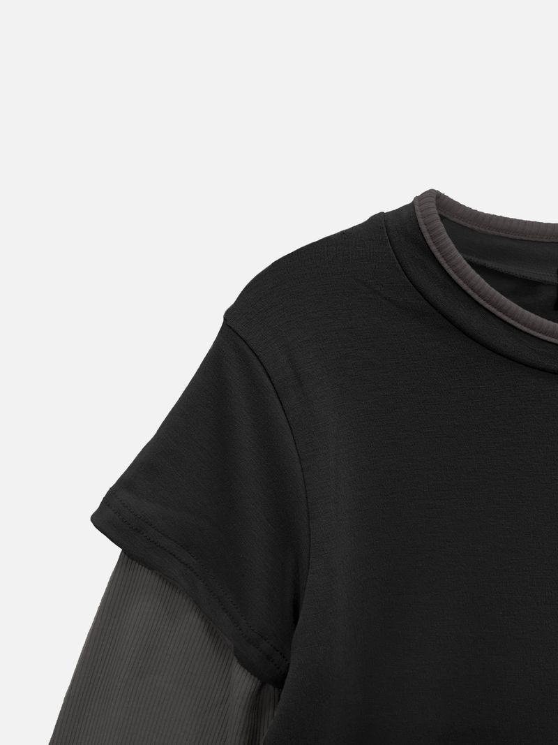 Soft Color Block Layered T-Shirt (3c)