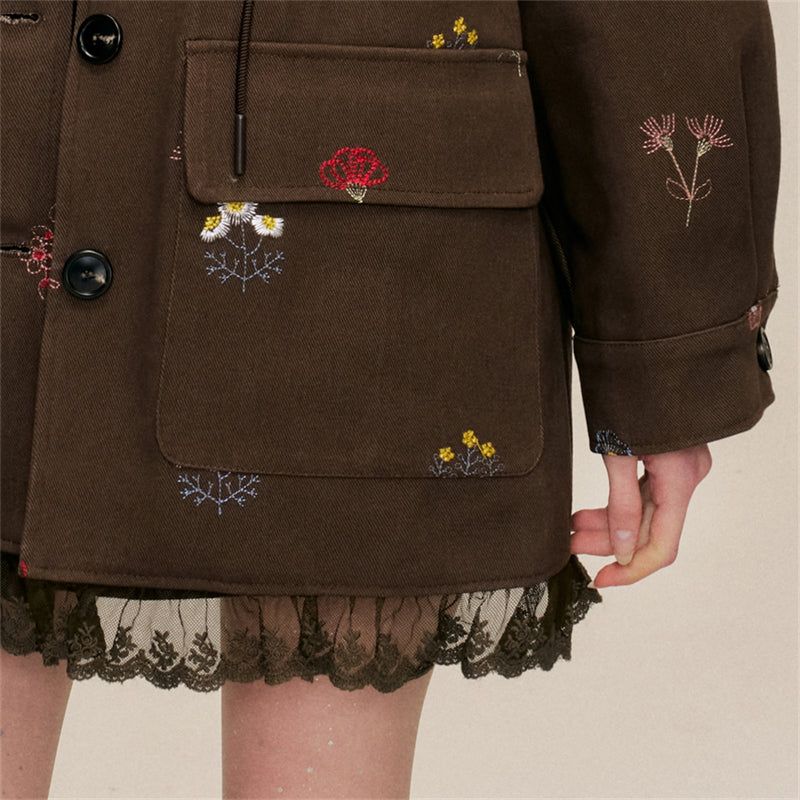 Floral Embroidery Cotton Cargo Jacket
