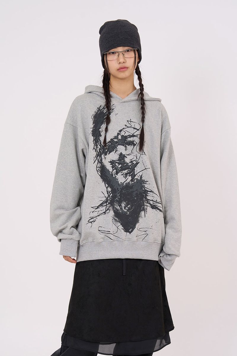 Raucohouse(ラウコハウス)の「Drawing face non-pocket hoodie(Tops)」