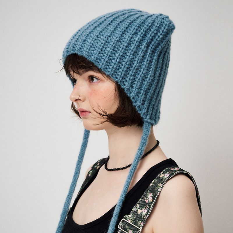 MOHAIR EARMUFF BEANIE, BLUE