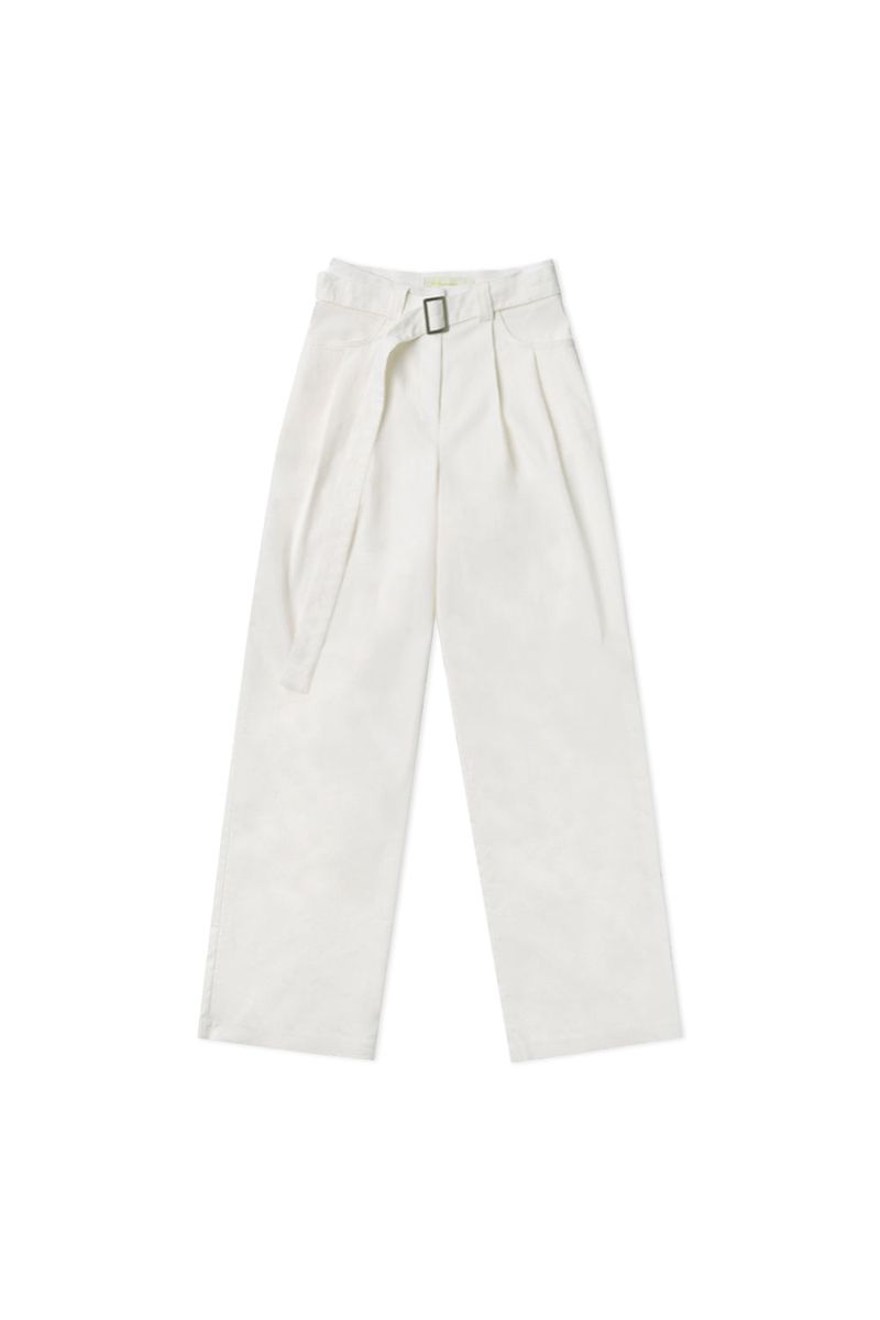 Linen belted pants_ivory