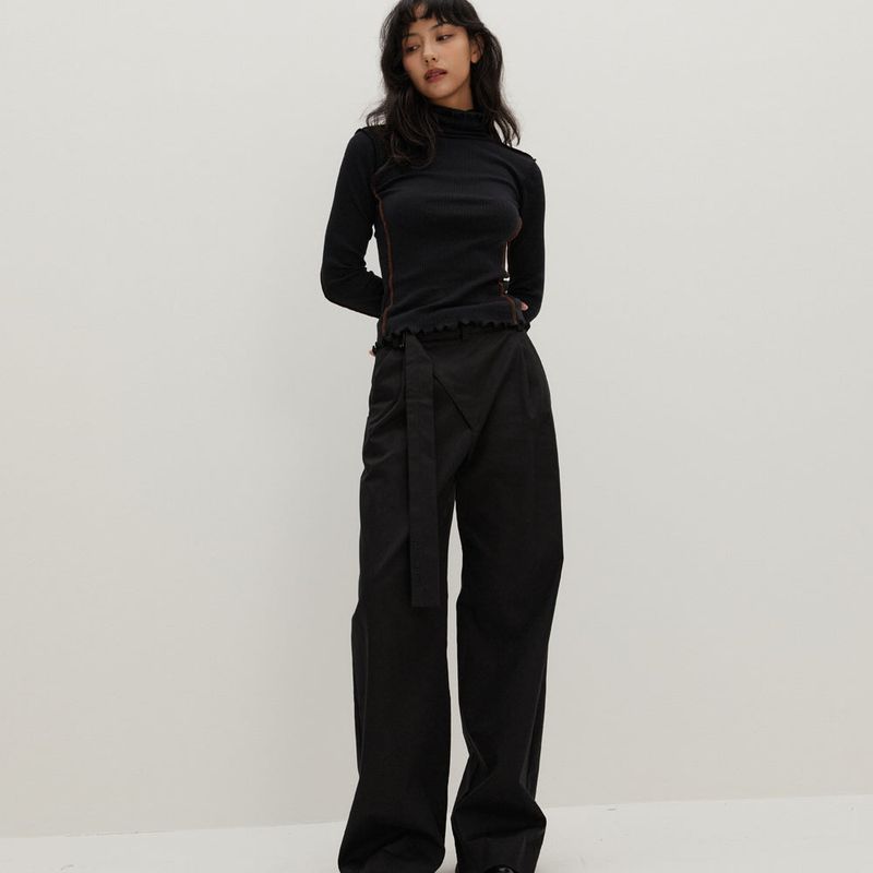 Contrast Interlock Turtle Neck T/Shirts Black