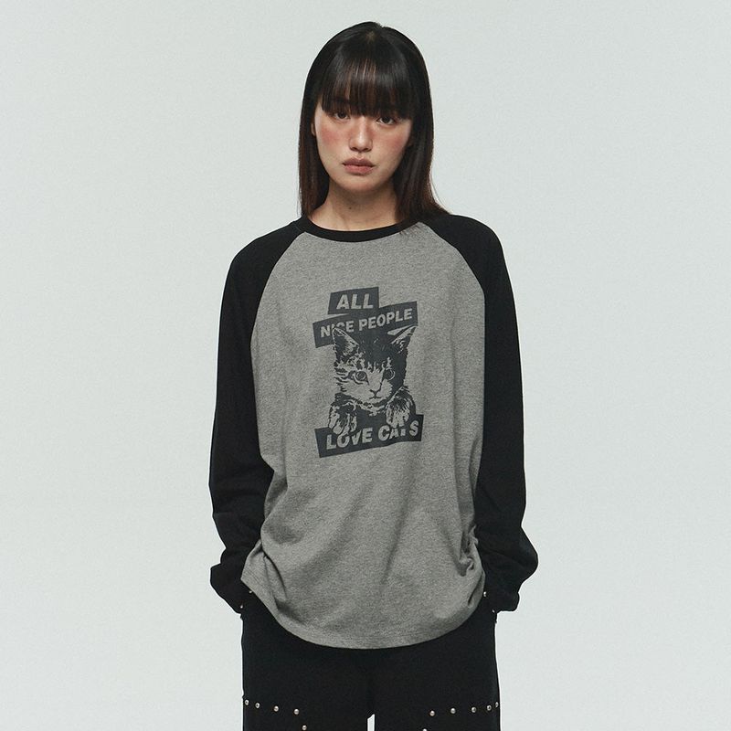 ITZAVIBE(イッザバイブ)の「NICE PEOPLE LOVE CATS RAGLAN LONG SLEEVE - BLACK(Tops)」