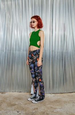overlock slit pants _ black