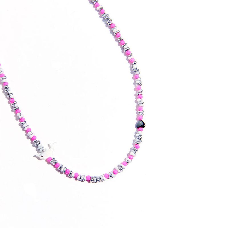 HOT PiNK BEADS DOLPHiN CHOKER