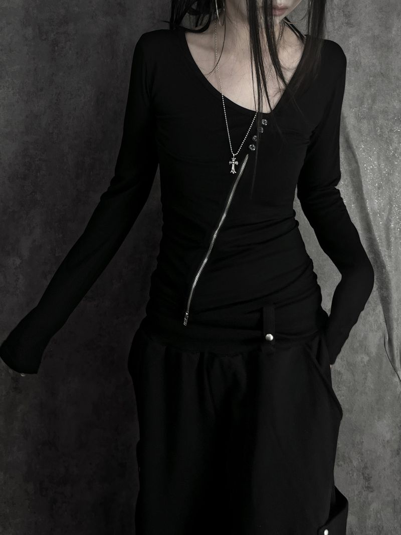 diagonal zipper button T (2color)
