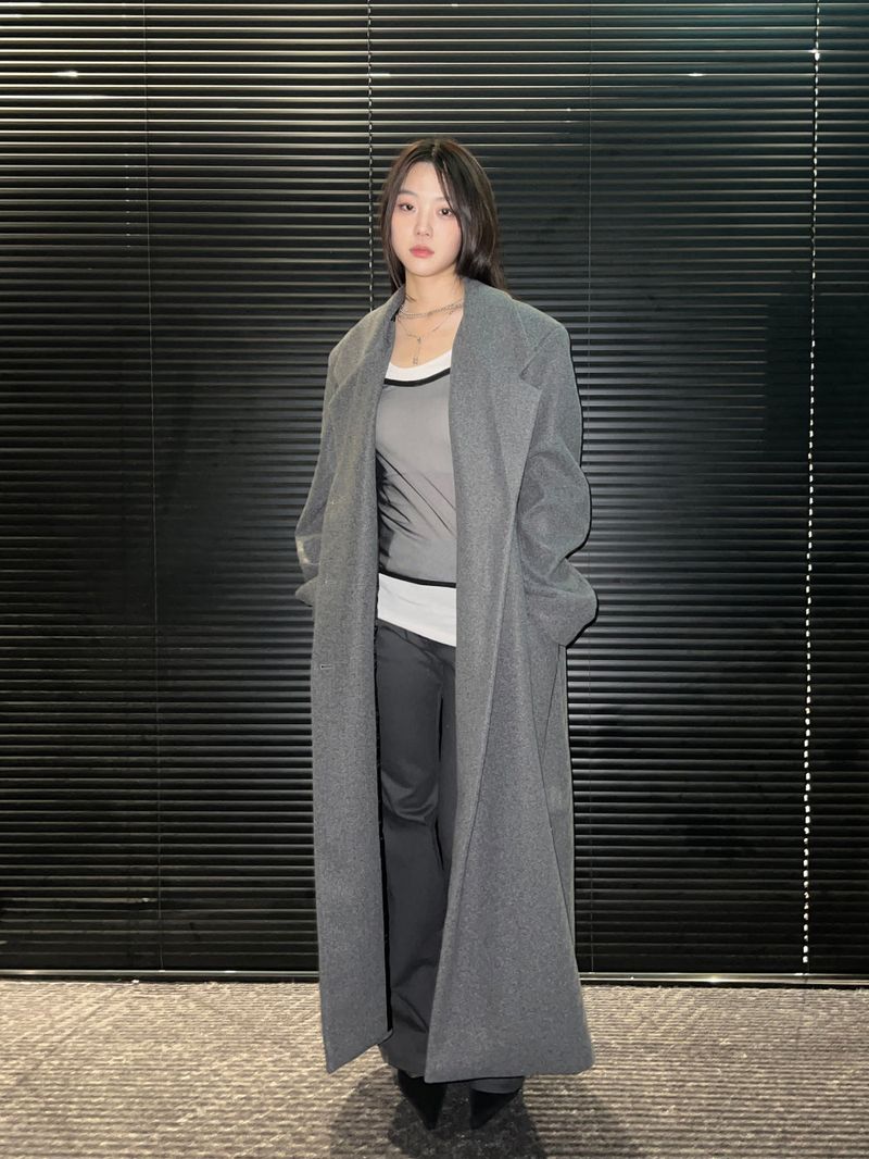 [UNISEX] Wool back button maxi long coat (Gray)