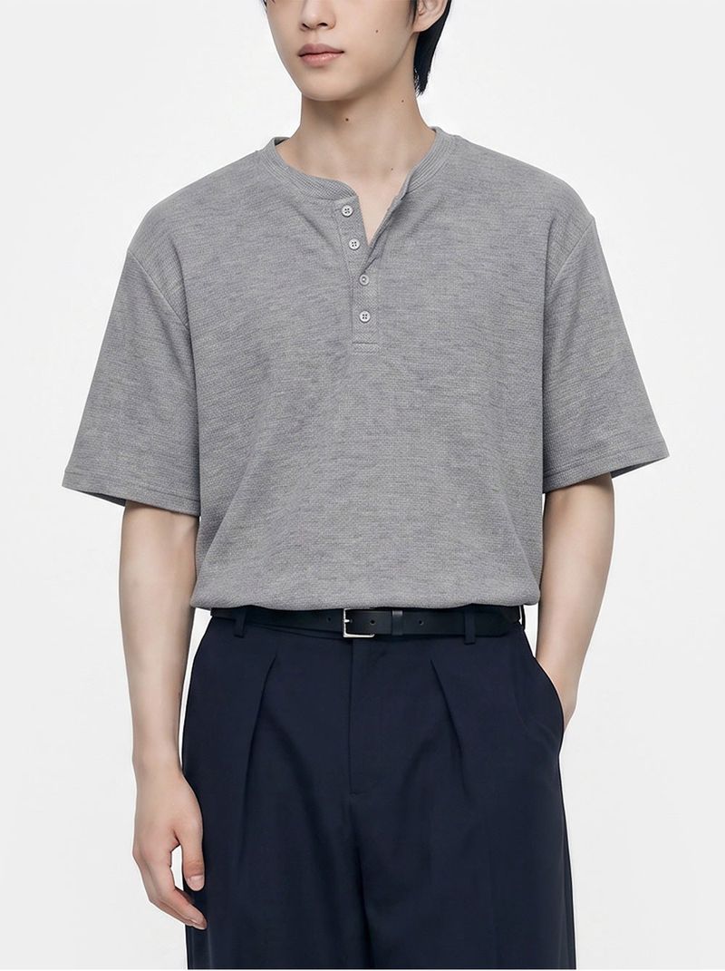 standard waffle henley neck short-sleeve t-shirt (3color)