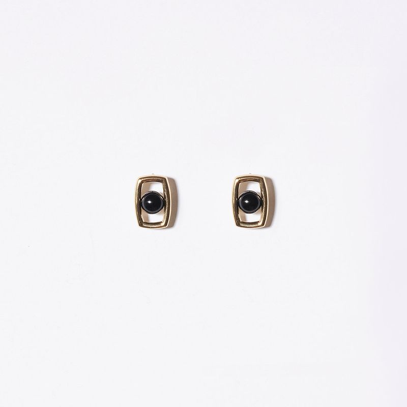 Rectangle UFO Onyx Earrings (Gold)