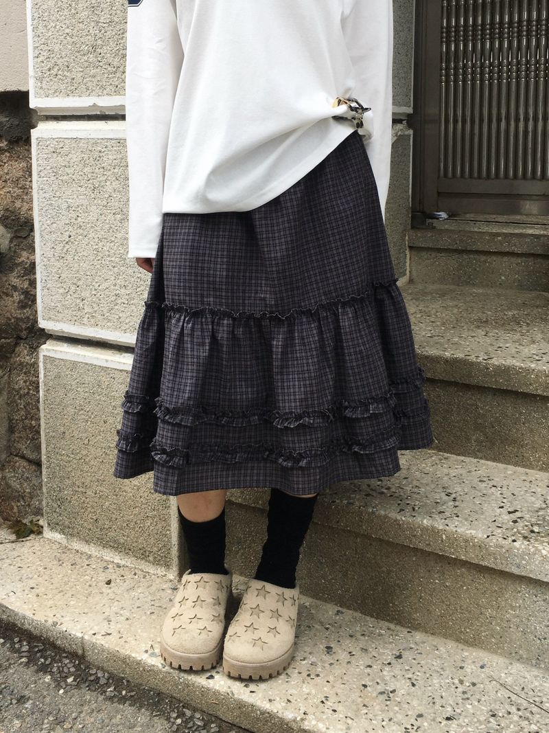 Ello Check Frill Midi Skirt (2c)