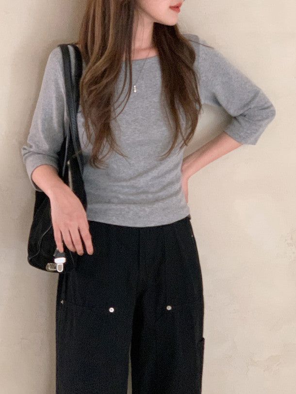 SHOPPERLAND(ショッパーランド)の「Boat Neck Three Quarter Sleeve T-Shirt (4color)(Tops)」