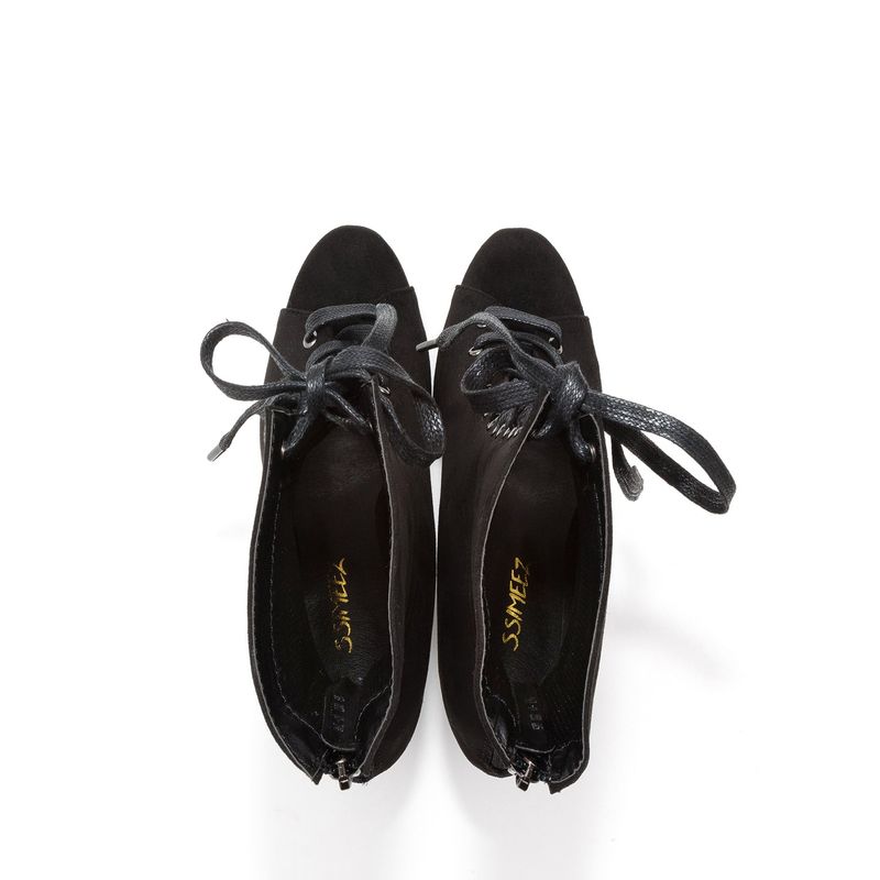 Suede Lace-Up Open Toe Heel(Black)