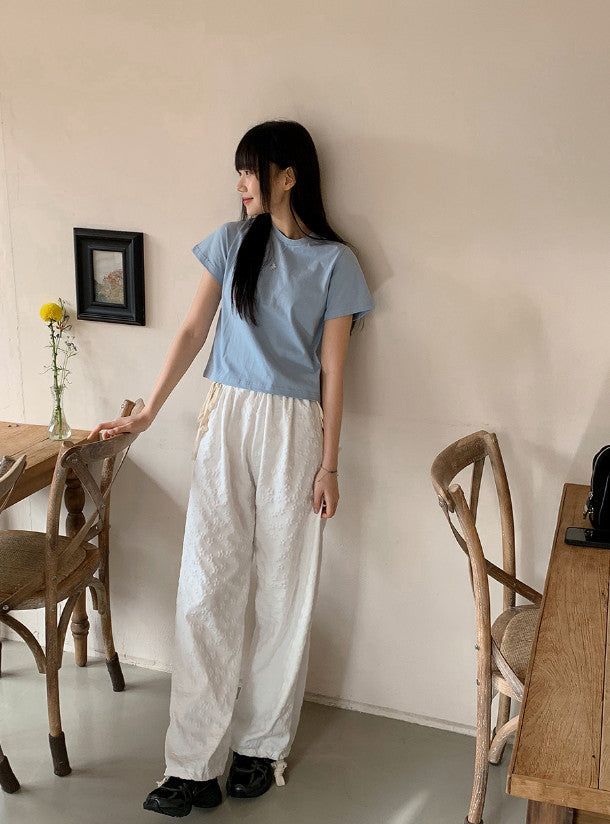 Flower Emboss String Wide Jogger Pants (4color)
