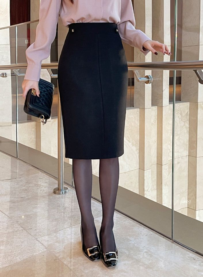 Eze Wool Brushed Slit H-Line Skirt