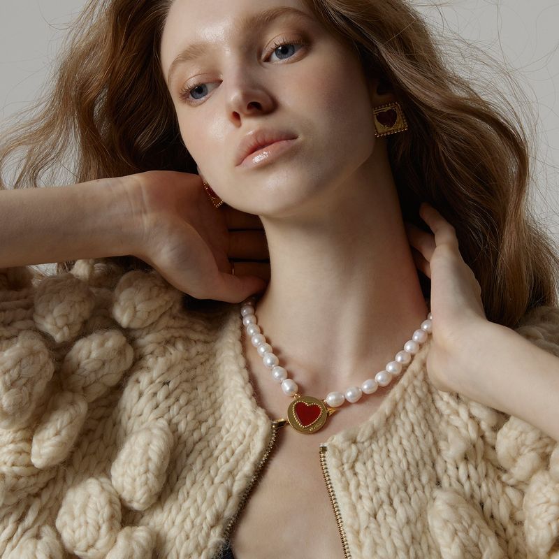 Cupid Heart Pearl Necklace_Gold