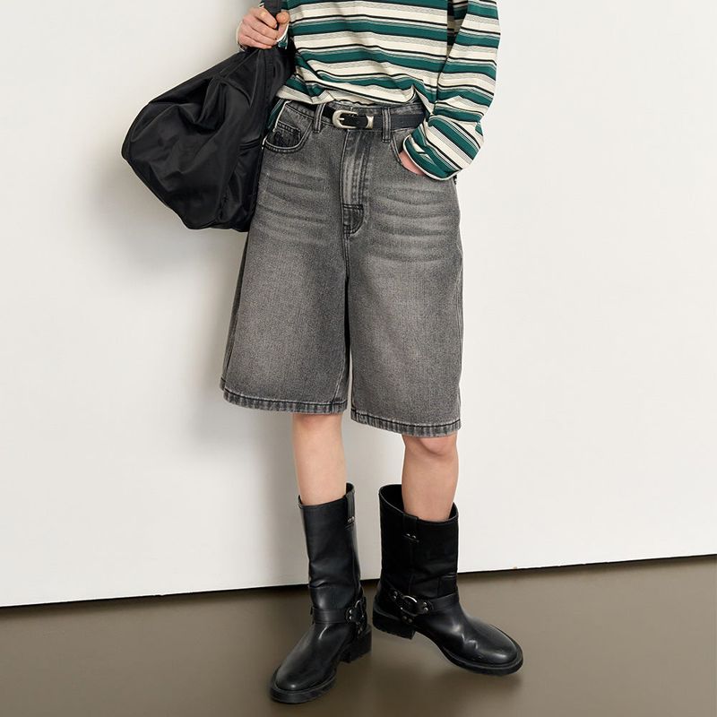 WOMAN バミューダワイドデニムパンツ [BLACK]