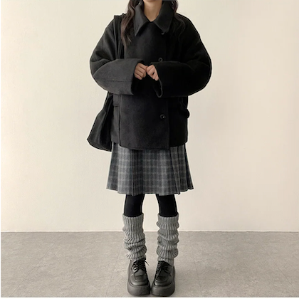 Bomi A-line pleated check midi skirt 