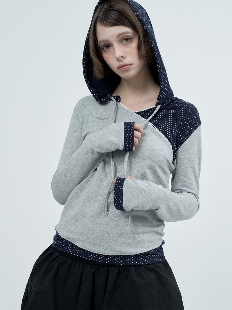 dot wrap layered hoodie / gray