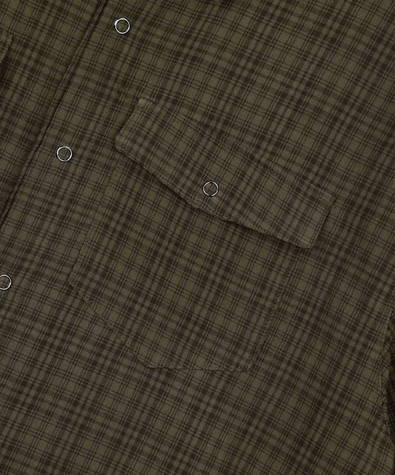 Texture Crop Roll-Up Check Short Sleeve Shirt - Brown