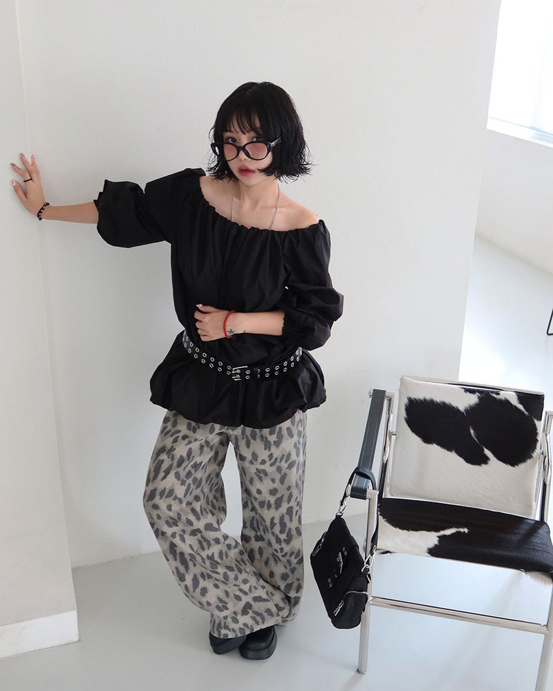 Pumpkin Balloon Off-Shoulder Long Blouse & Mini Dress