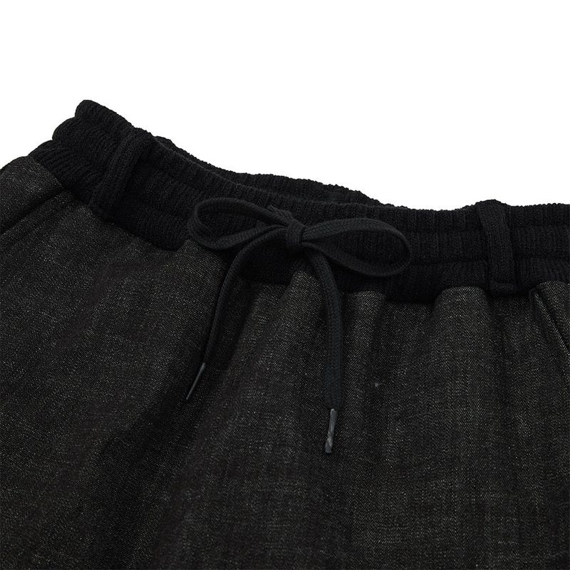 デニムニットブロッキングパンツ / Denim Knit Blocking Pants [BLACK]