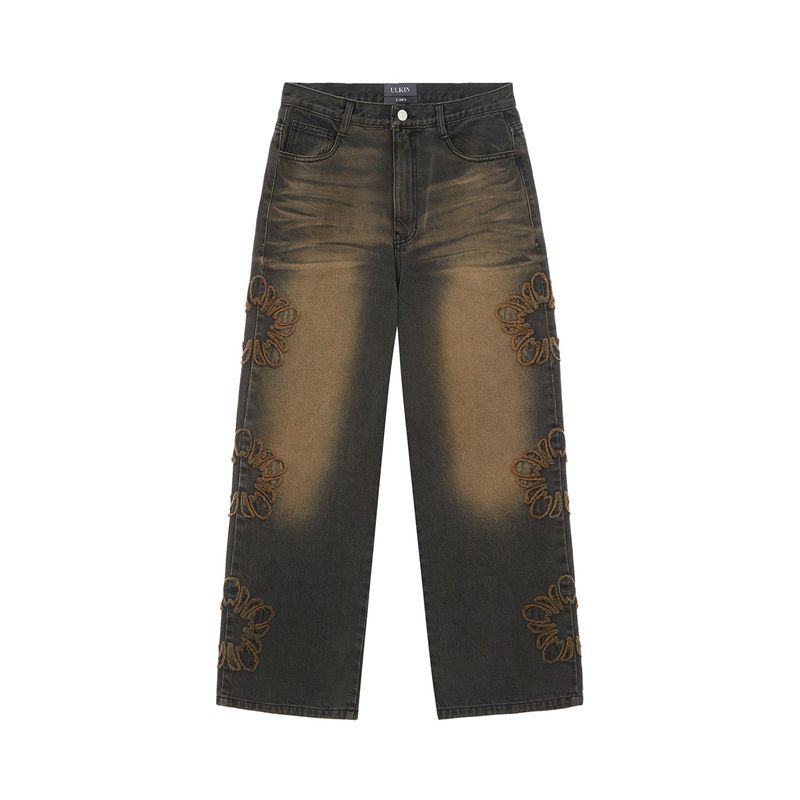 [ULKIN] MUGUNG Applique Washed Denim Pants_Black
