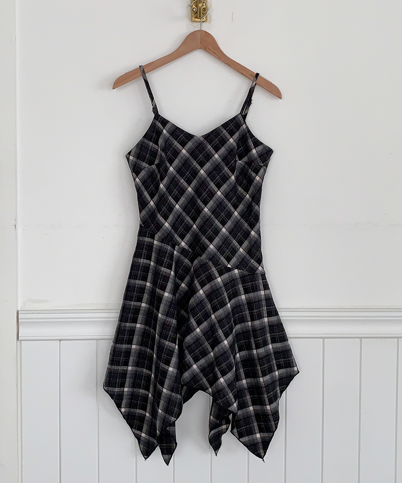 Mute Unbalanced Bustier Checkered Dress