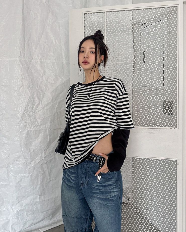 Odd stripe layered t-shirt