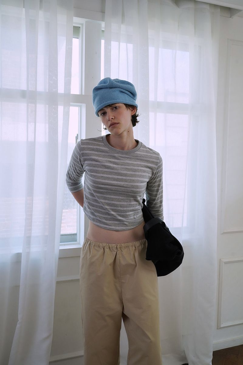 Soft shirring beanie_skyblue