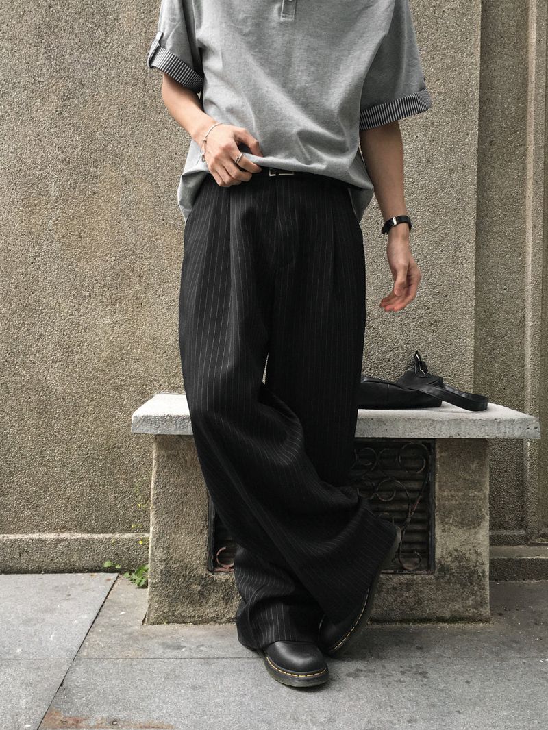 Pintuck Pinstripe Wide Balloon Fit Slacks