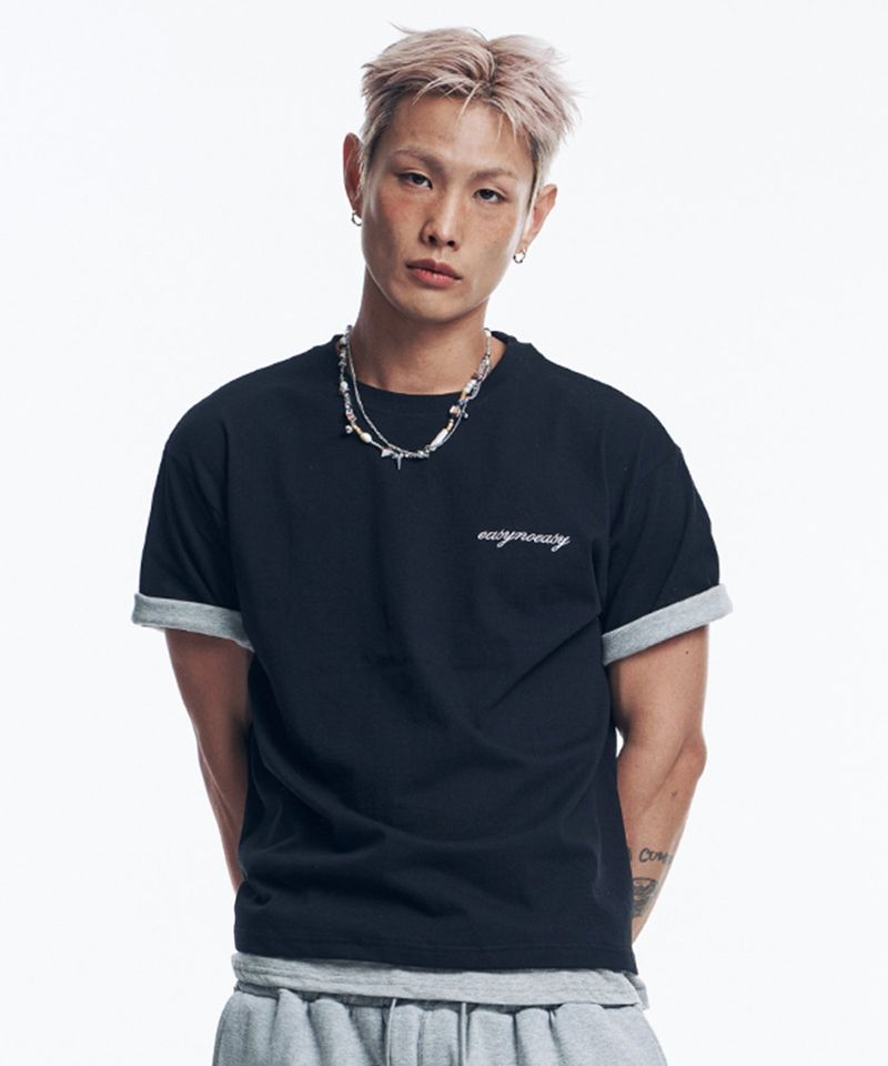 Layered Roll-Up Cropped T-shirt - Black