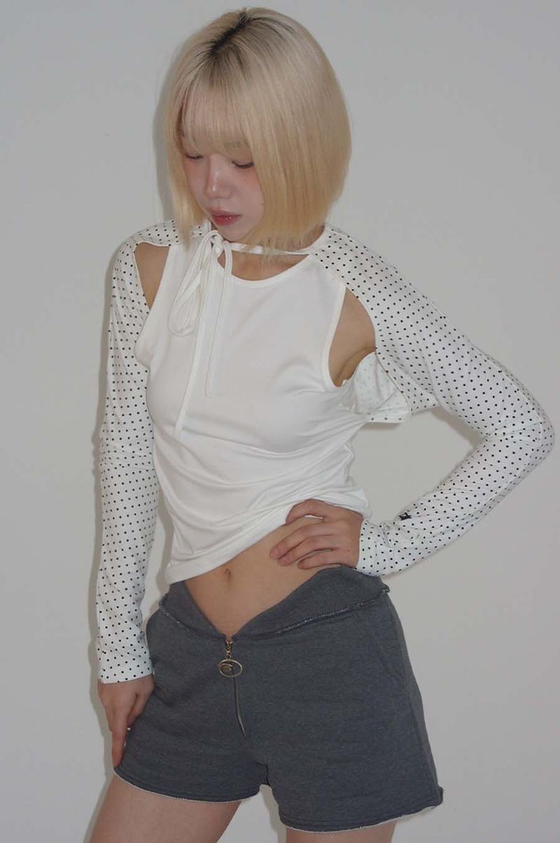 ネックストラップTシャツ_DOT WHITE