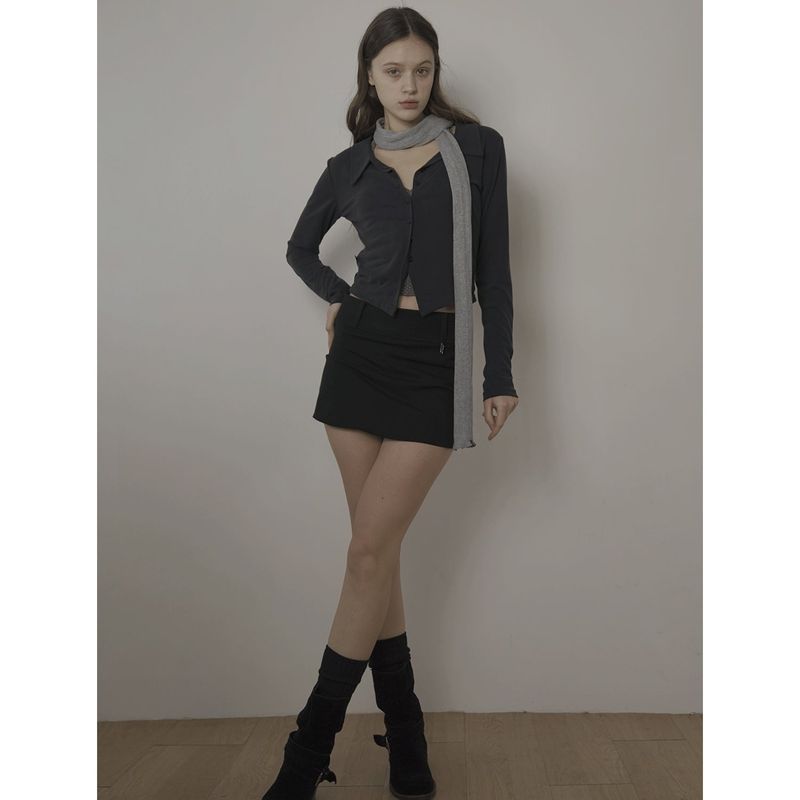 STITCH SLIM MUFFLER-GRAY