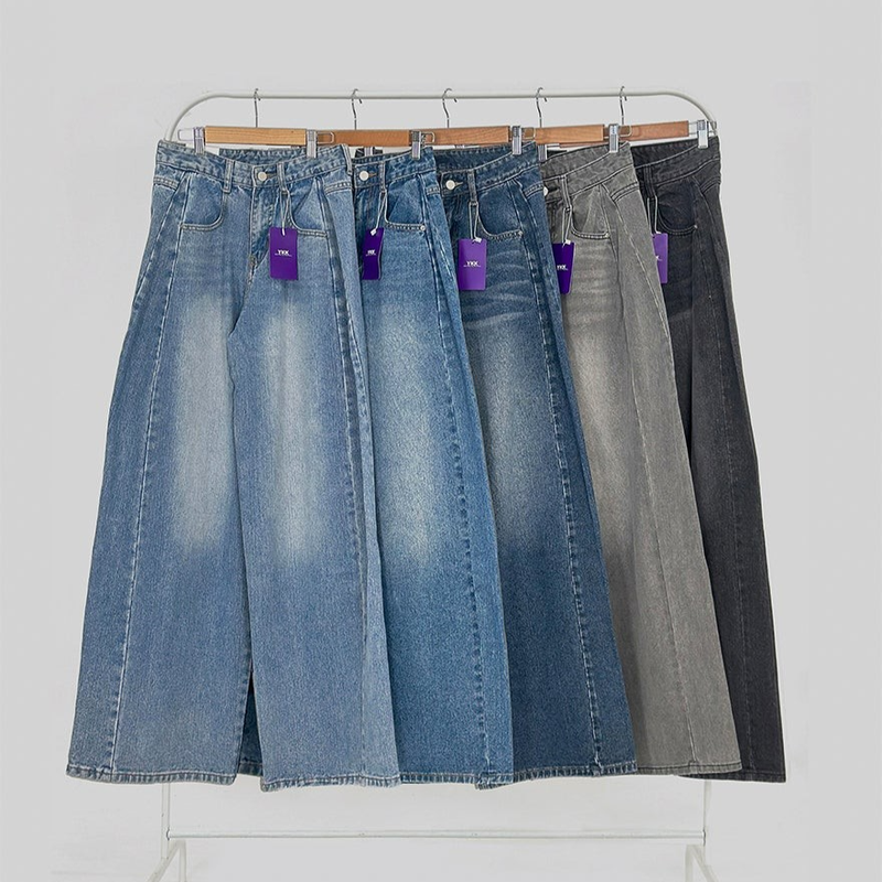 Romine side pin tuck brushed denim wide pants
