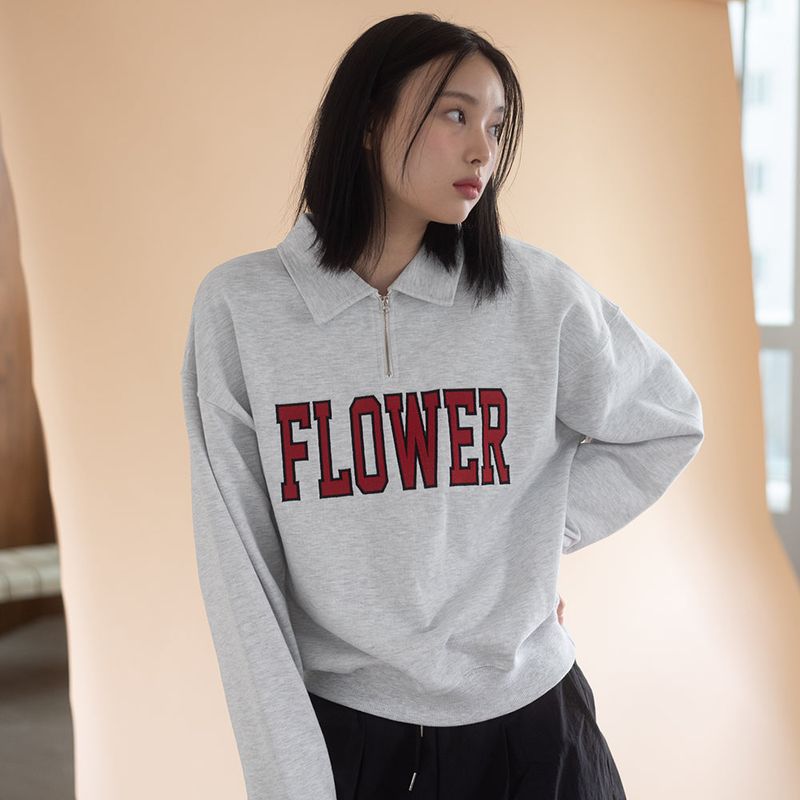 HAVISM（ハヴィズム）の「FLOWER COLLAR ZIPUP SWEATSHIRT(MELANGE WHITE)（Tops）」