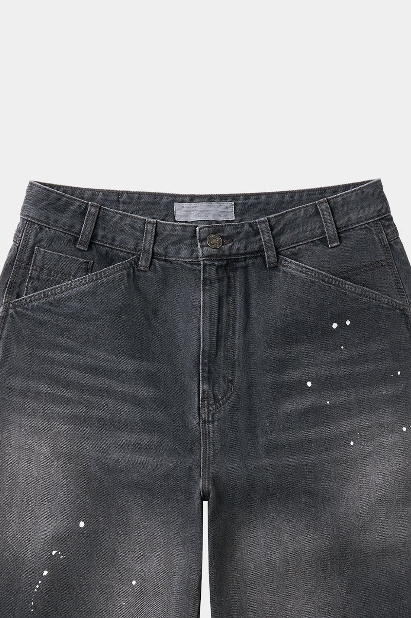 Aged Splatter Carpenter Denim Shorts(Washed Black)