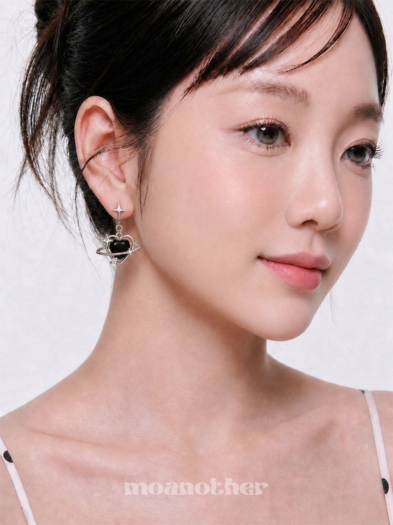 [925 Silver Post] Drop Heart Unbal Earring