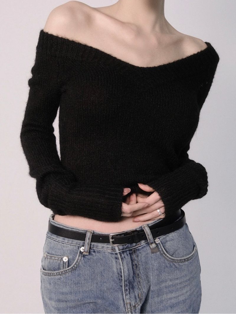 V-Neck Wool Crop Knit T