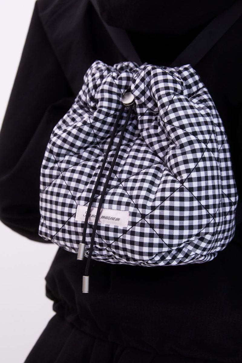 Gingham check string mini backpack (BLACK)