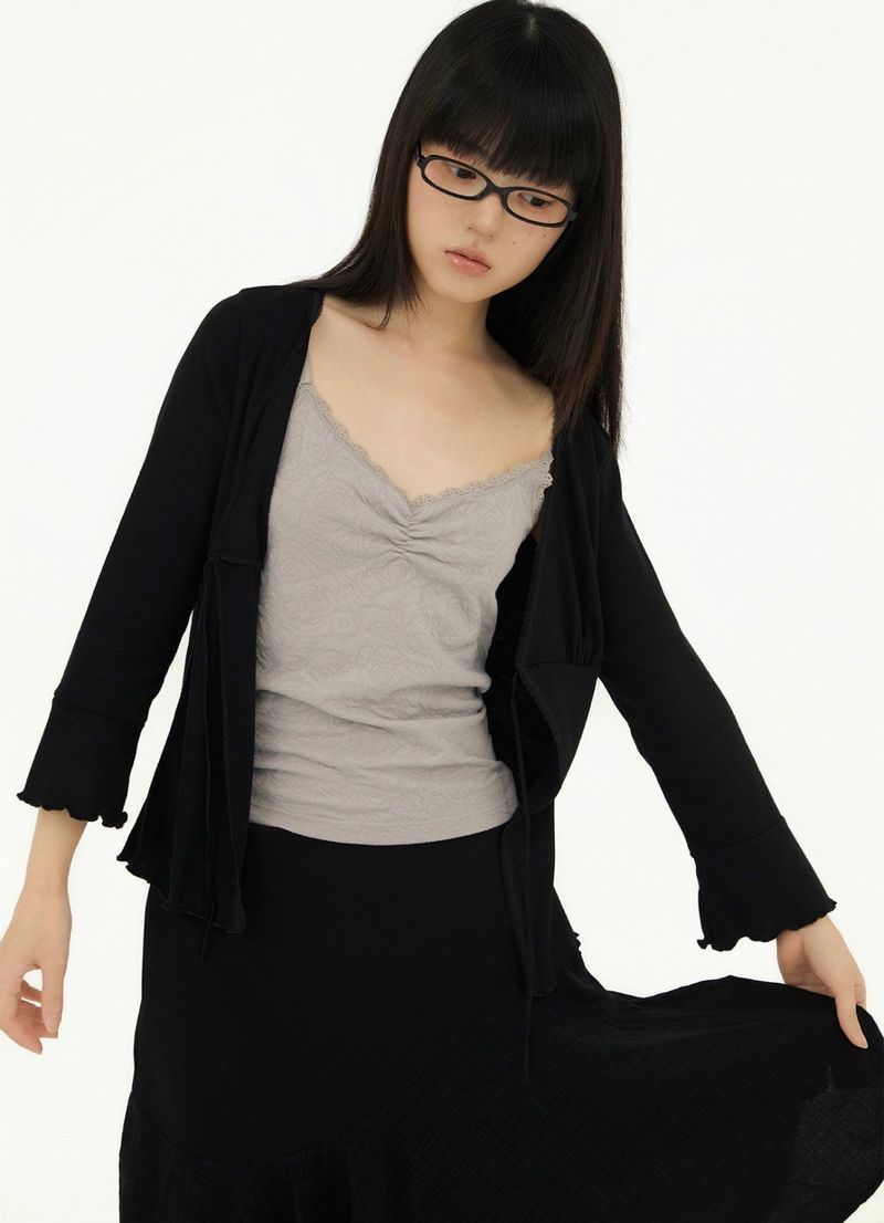 RIBBON GLITTER LACE CARDIGAN BLACK